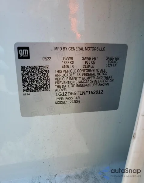 2022 Chevrolet Malibu Lt from USA, damaged, VIN 1G1ZD5ST1NF152012